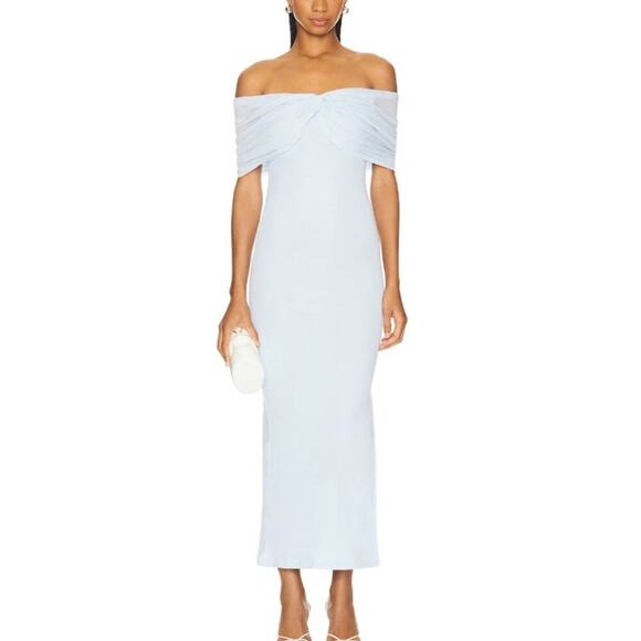 NEW Revolve SNDYS Madrid Maxi Dress Size L Light Blue Off the Shoulder Event - Picture 1 of 10